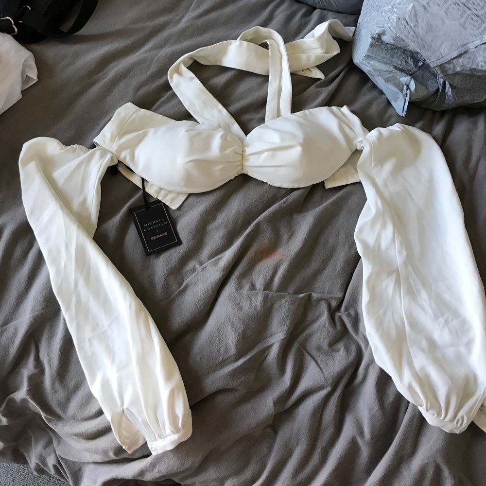 Michael Costello white off the shoulder top